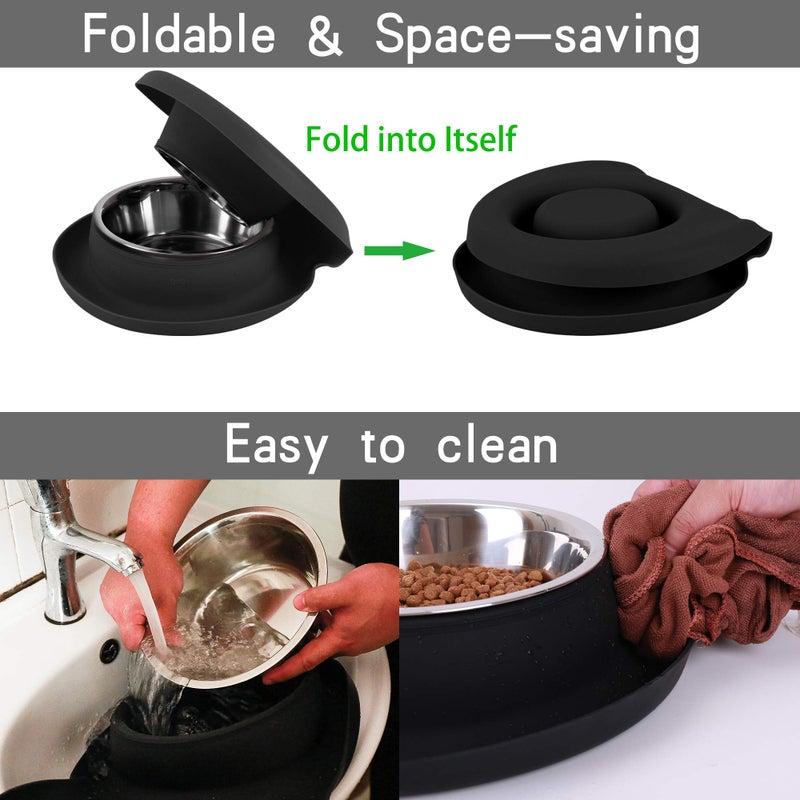 Yacee 100% Waterproof BPA Free Pet Dog Bowls2 Stainless Steelï¼ˆ53oz+27ozï¼‰ with 1.35â€œ Raised Edge Silicone Mat + Slow Feed Dog Water and Food Bowls for Feeding Small Large Dogs Cats Puppies (Black) - Image 3